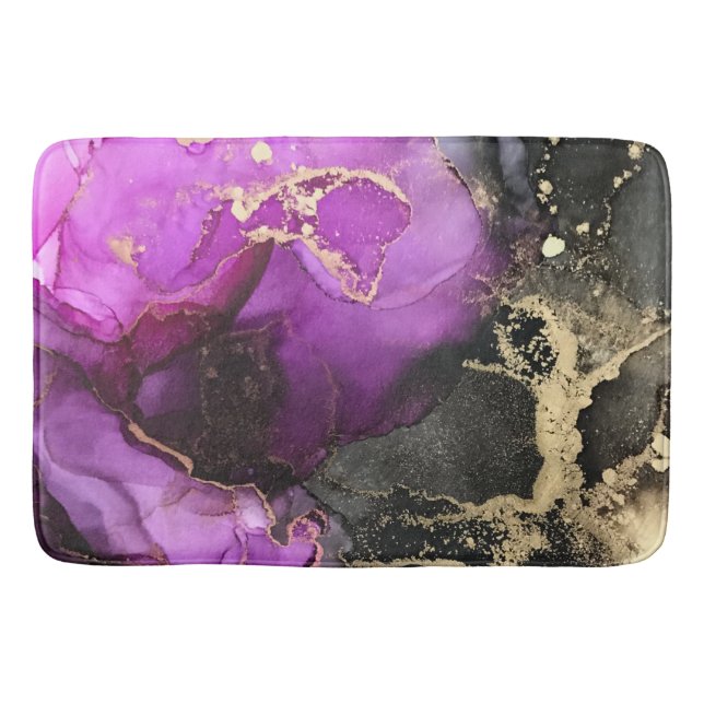 Tapis De Bain Abstrait rose violet noir or (Devant)