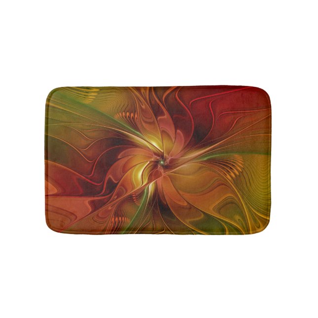 Tapis De Bain Abstrait Rouge Orange Brown Vert Fractal Art Flowe (Devant)