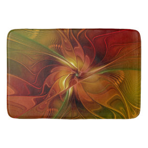 Tapis De Bain Abstrait Rouge Orange Brown Vert Fractal Art Flowe