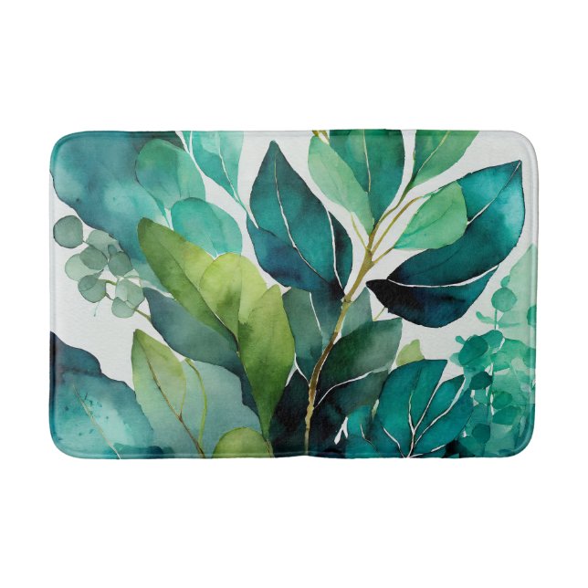 Tapis De Bain Abstrait Sarcelle, Vert, Émeraude, Botanique (Devant)