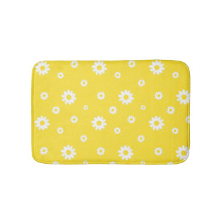 Tapis De Bain Abstrait Scribble Jaune Motif de fleurs blanches