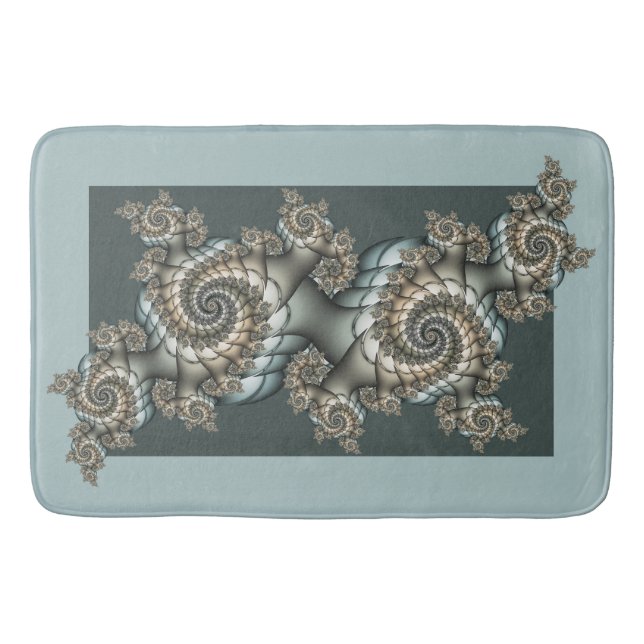 Tapis De Bain Abstrait Spirales d'Art Fractal Bleu Clair Beige (Devant)