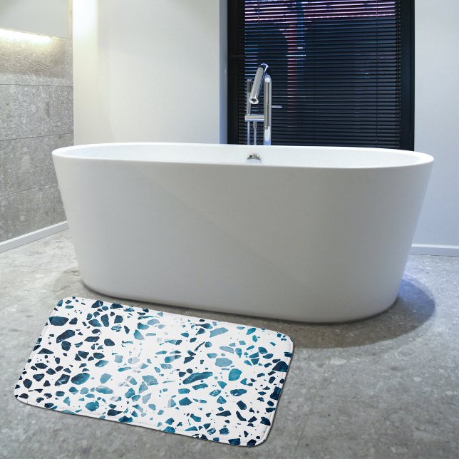 Tapis De Bain Abstrait Terrazzo Mosaic Marine et Motif bleu clai (Créateur téléchargé)