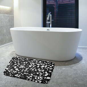 Tapis De Bain Abstrait Terrazzo Mosaic Motif noir et blanc