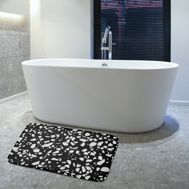 Tapis De Bain Abstrait Terrazzo Mosaic Motif noir et blanc (Créateur téléchargé)