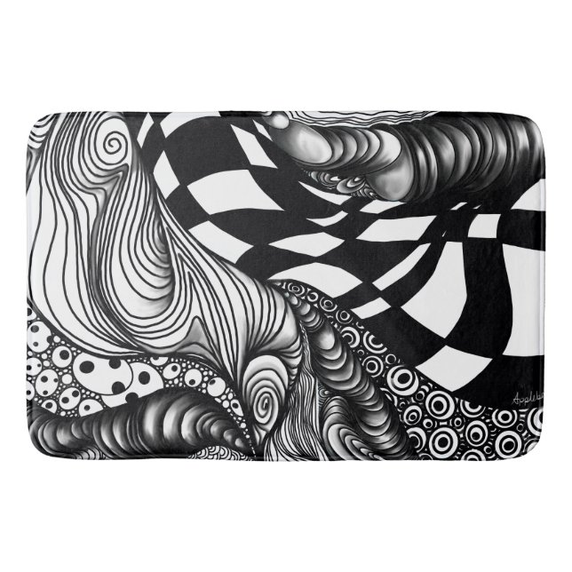 Tapis De Bain Abstraite ligne noire et blanche (Devant)