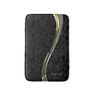 Tapis De Bain Accents Noir Damas Argent & Or