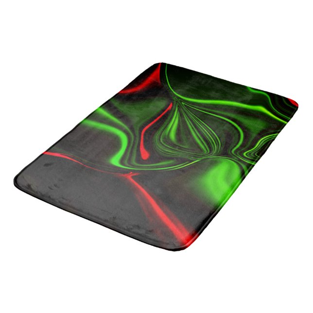 Tapis De Bain Accroches courbées vertes et rouges sur fond vert  (Angle)