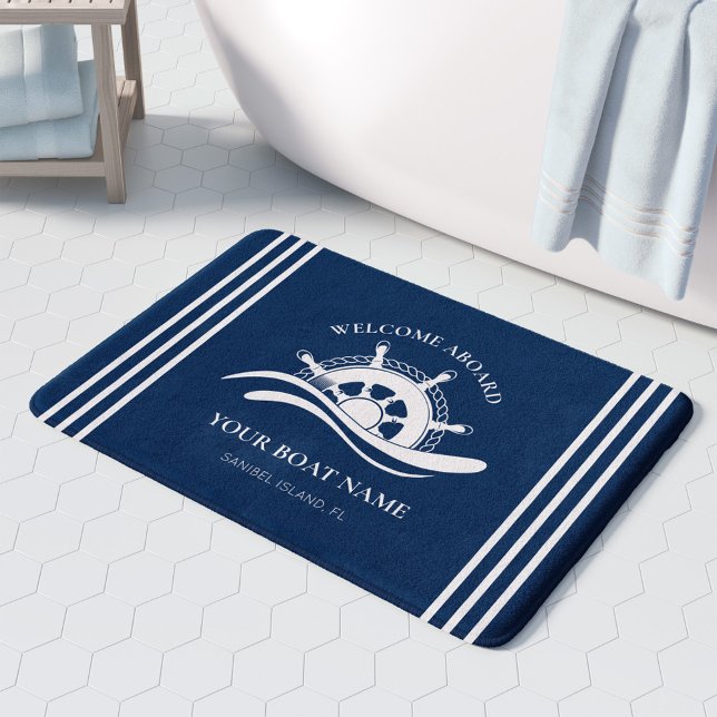 Tapis De Bain Accueil nautique à bord Nom du bateau Roue du bate (Créateur téléchargé)