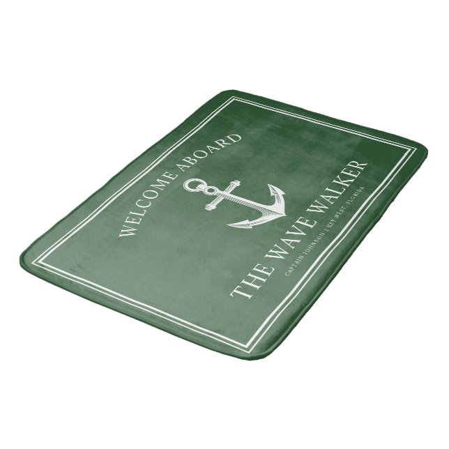 Tapis De Bain Accueil nautique | Chasseur vert et blanc (Angle)