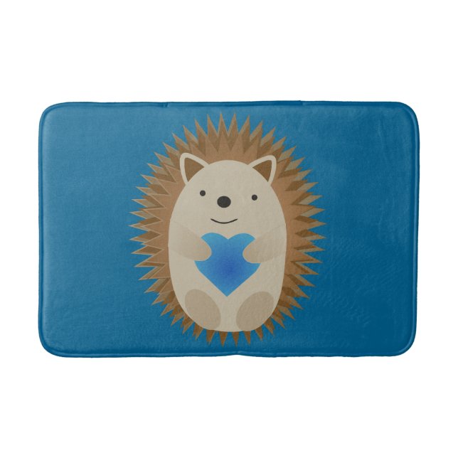Tapis De Bain Adorable Hérisson embrassant un Coeur Bleu (Devant)