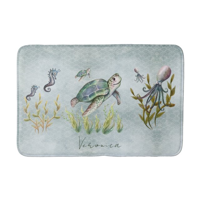 Tapis De Bain Adorable Mer Nautique Créatures Tortue Enfants Béb (Devant)