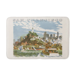 Tapis De Bain Affiche de voyage vintage de la baie de San Franci