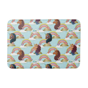 Tapis De Bain Afro Unicorn Arc en ciel et Motif des Coeurs