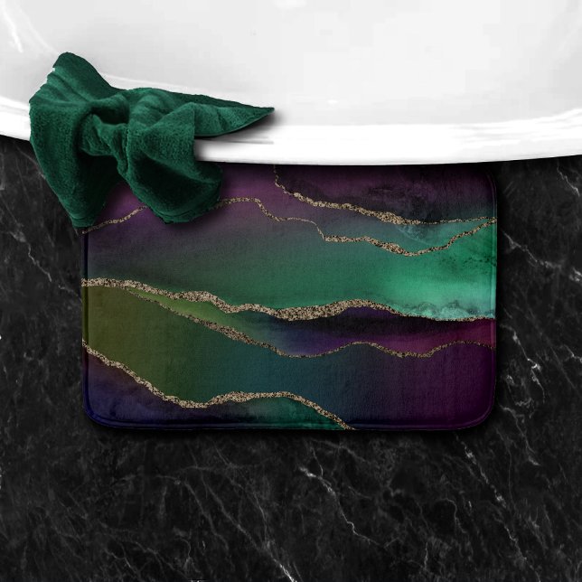 Tapis De Bain Agate attrayante | Joyau foncé Tone Pierre Or Vein (Créateur téléchargé)