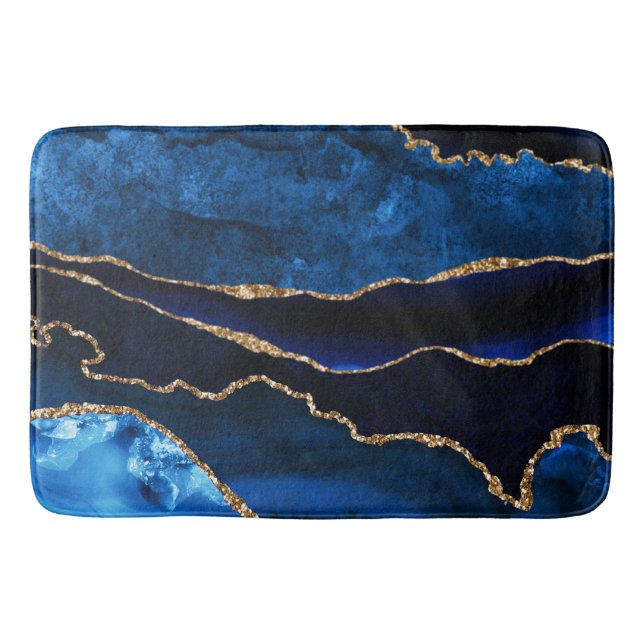 Tapis De Bain Agate bleu et or de luxe pailleté (Devant)