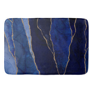 Tapis De Bain Agate Bleu et Or Moderne Glamour Minimaliste Chic