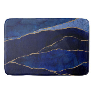Tapis De Bain Agate Bleu et Or Moderne Glamour Minimaliste Salle