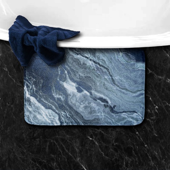 Tapis De Bain Agate bleue cristallisée | Pierre marbrée en ardoi (Créateur téléchargé)