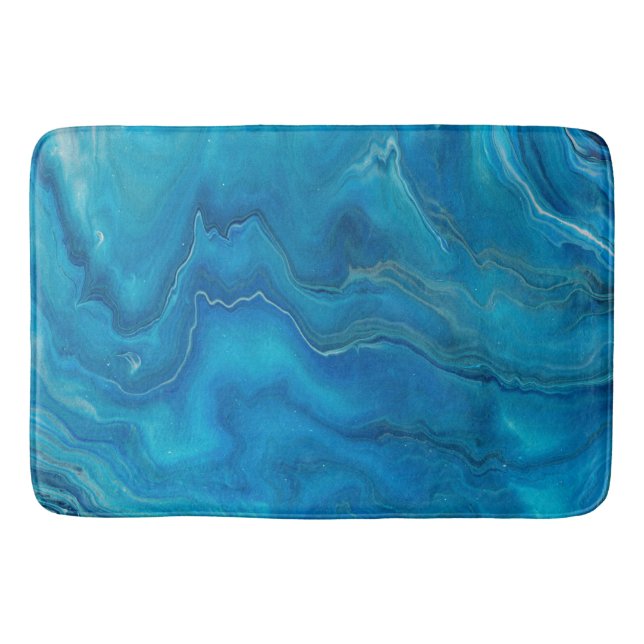 Tapis De Bain Agate de marbre bleu et Turquoise Résumé   (Devant)