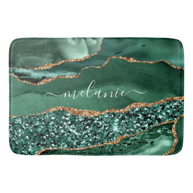 Tapis De Bain Agate Green Gold Parties scintillant Geode Marbre  (Devant)