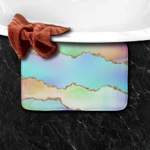 Tapis De Bain Agate Holo   Faux Iridescente Pastel Ombre Marble