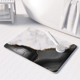 Tapis De Bain Agate noir doré Marbre blanc