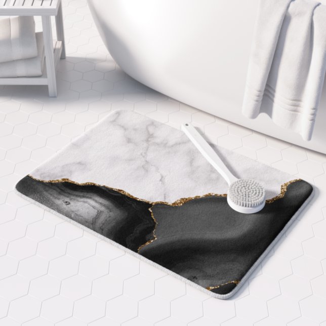 Tapis De Bain Agate noir doré Marbre blanc (Créateur téléchargé)