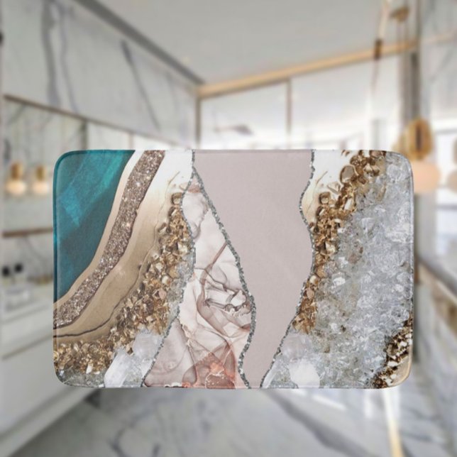 Tapis De Bain Agate Turquoise Blue Gold Parties scintillant Marb (Créateur téléchargé)