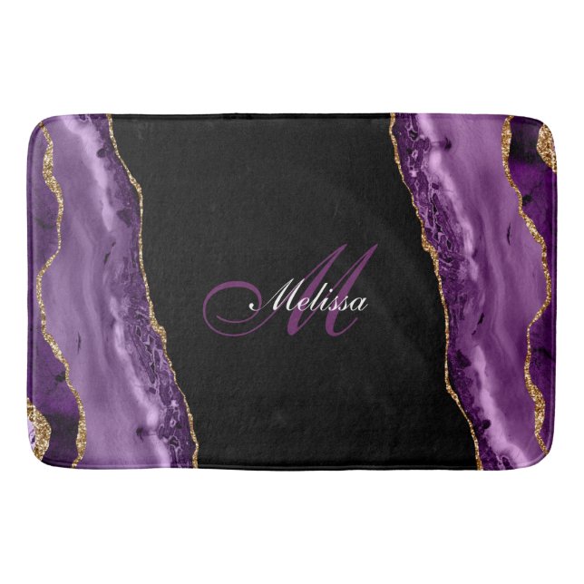 Tapis De Bain agate violette monogramme or (Devant)