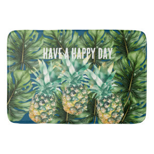 Tapis De Bain Aiguilles Feuilles tropicales bleues