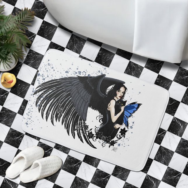 Tapis De Bain Ailes d'ange gothiques Chat noir Fée bleue (Créateur téléchargé)