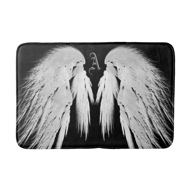 Tapis De Bain AILES D'ANGE Gris Plumes Touchées Monogramme Perso (Devant)