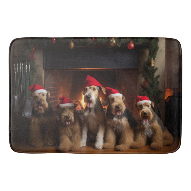 Tapis De Bain Airedale au coin du feu de Noël (Devant)