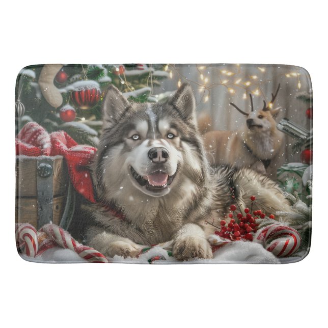 Tapis De Bain Alaskan Malamute Chien Fête de Noël (Devant)