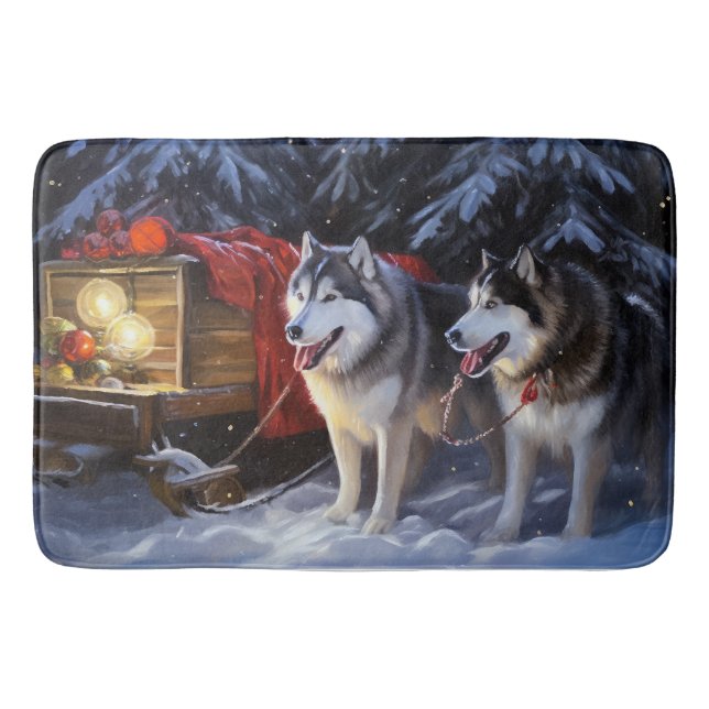 Tapis De Bain Alaskien Malamute Snowy Sleigh Ride Noël (Devant)