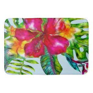 Tapis De Bain Aloha Électrique Pop Tropical Floral Clair