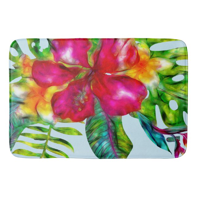 Tapis De Bain Aloha Électrique Pop Tropical Floral Clair (Devant)
