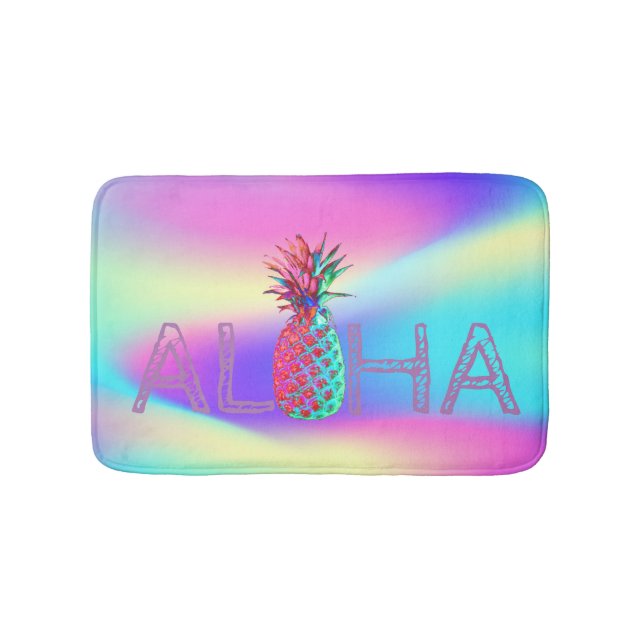 Tapis De Bain Aloha Hawaiian Ananas Holographique (Devant)