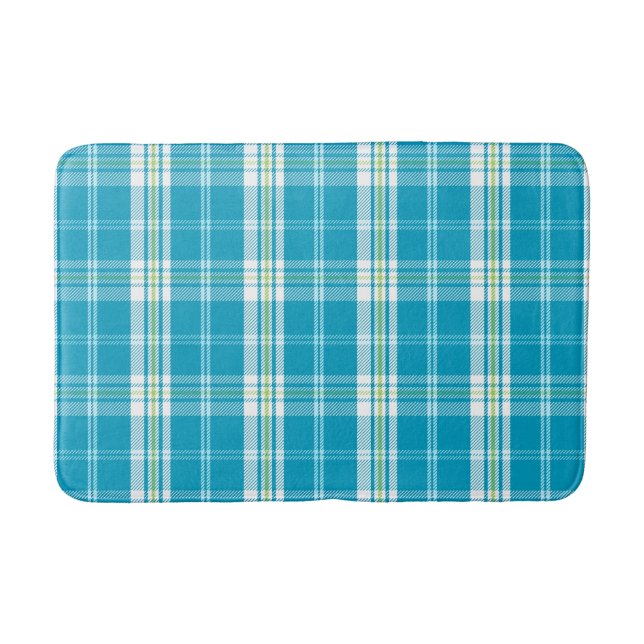 Tapis De Bain Aloha Patchwork Hawaiian Tropical Plaid - Turquois (Devant)