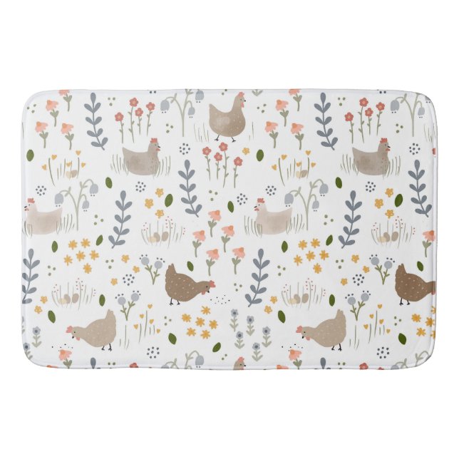 Tapis De Bain Amateurs de poulet Ferme Animaux Plutôt Floral (Devant)