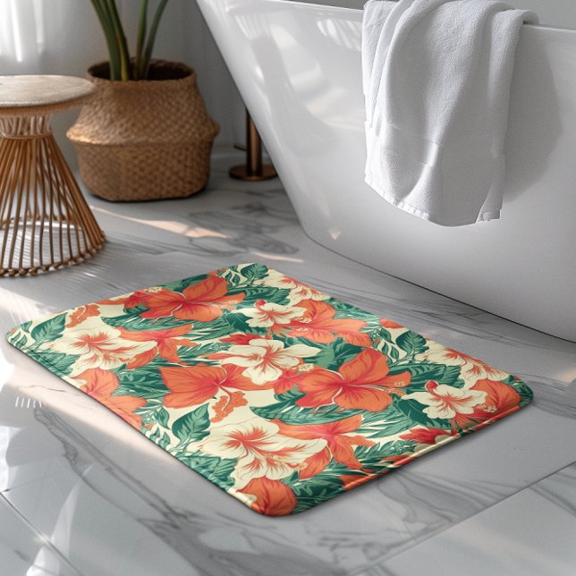 Tapis De Bain Ambiance hawaïenne esthétique fleurs tropicales mo (Créateur téléchargé)