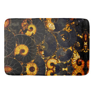 Tapis De Bain Ambre doré noir Nautilus motif, fossile