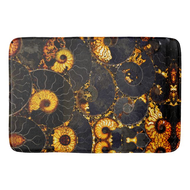 Tapis De Bain Ambre doré noir Nautilus motif, fossile (Devant)