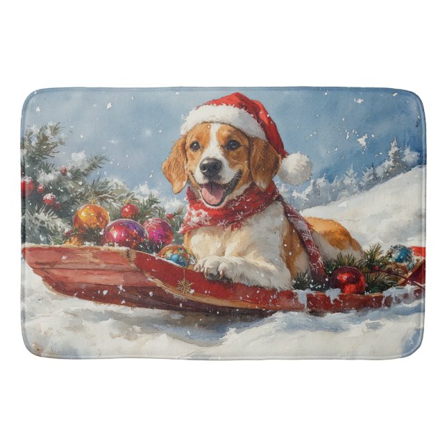 Tapis De Bain American English Foxhound dans Sledge Christmas (Devant)
