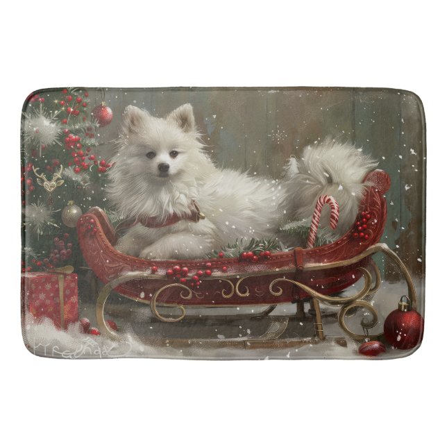 Tapis De Bain American Eskimo Chien Festif de Noël (Devant)