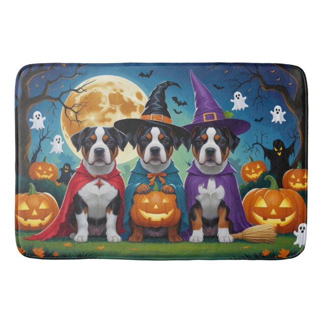Tapis De Bain American Staffordshire Chien Citrouille Halloween  (Devant)