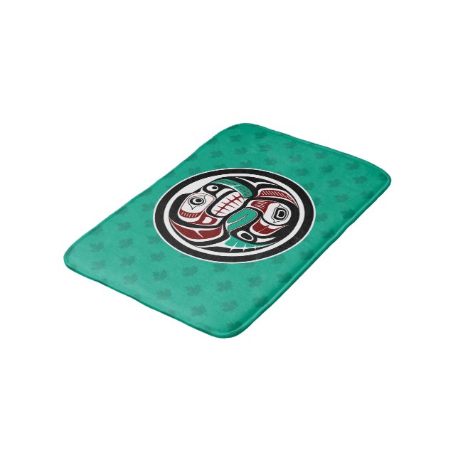Tapis De Bain Amérindien Noir Haida Art Otter Saumon (Angle)