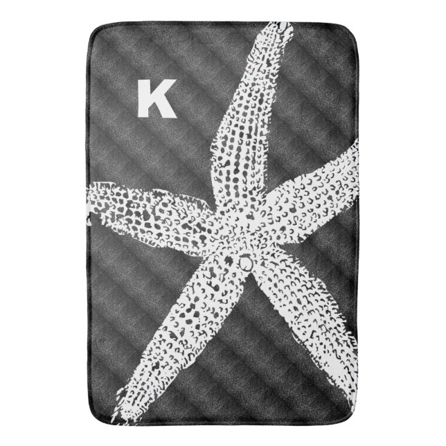 Tapis De Bain Amier blanc Motif noir Monogramme Nom initial (devant Vertical)