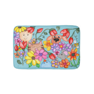 Tapis De Bain Amis Animaux Parmi les Fleurs